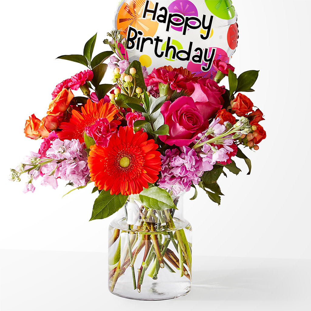 Fiesta Bouquet with Birthday Balloon – Flowers By Oralene Llc, Concord NC