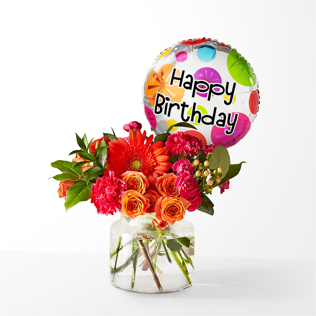 Fiesta Bouquet with Birthday Balloon – Flowers By Oralene Llc, Concord NC