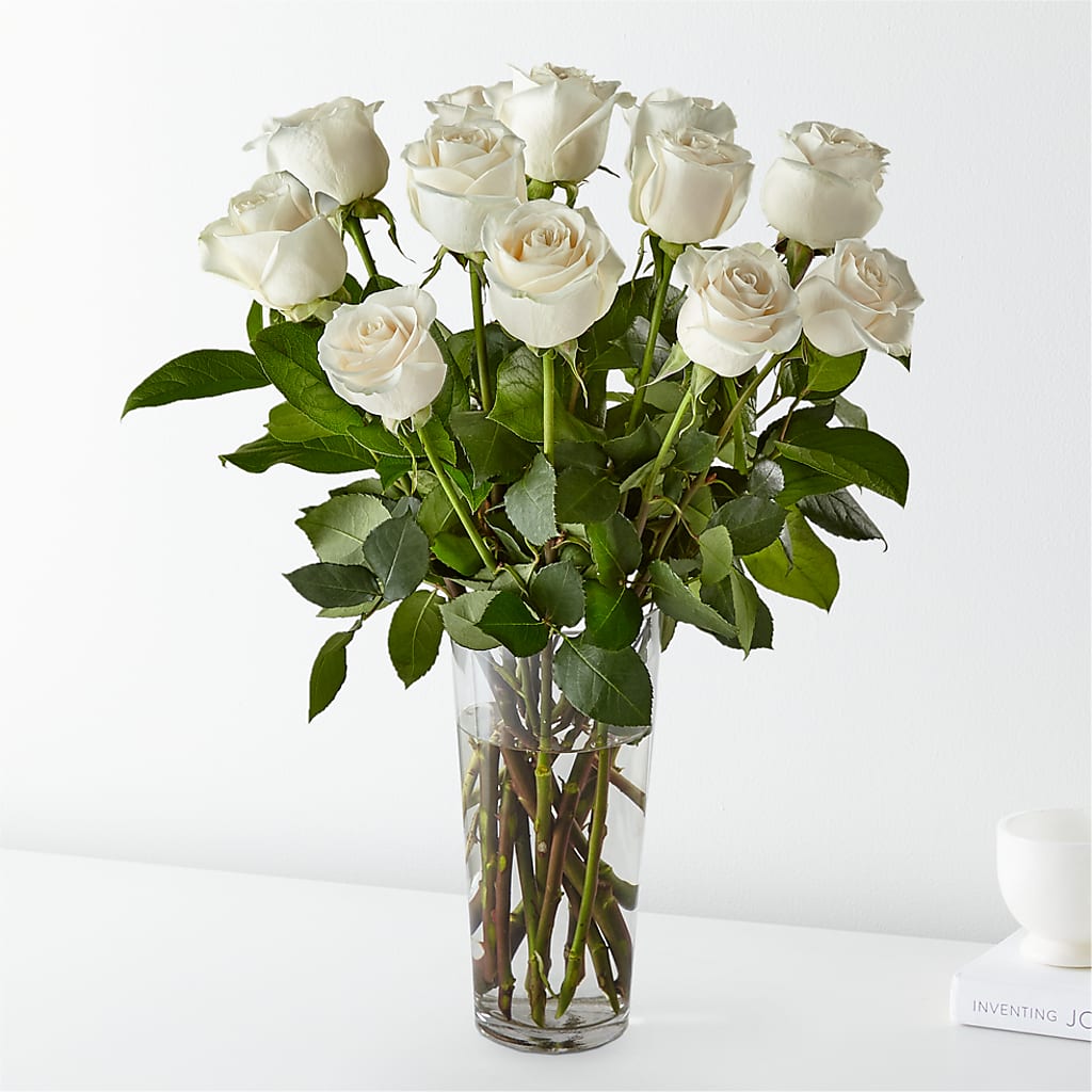Long Stem White Rose Bouquet – Flowers By Oralene Llc, Concord NC