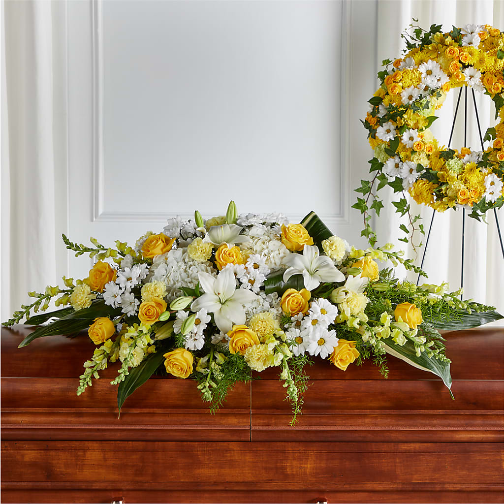 Golden Harmony Casket Spray – Flowers By Oralene Llc, Concord NC